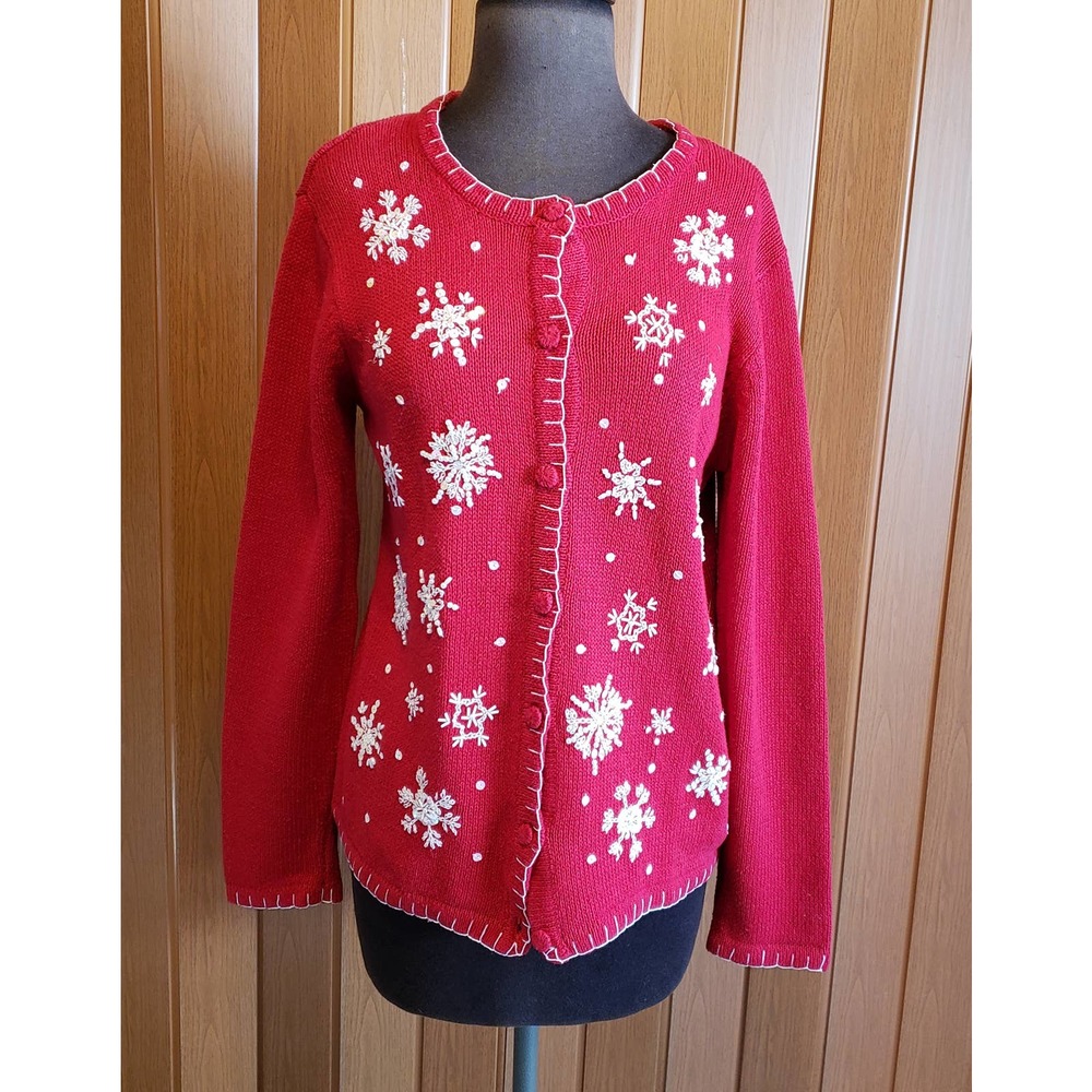 White Stag size medium red button up sweater with attachable scarf